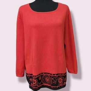 Sag Harbor Red and Black Sweater with Embroidery Accents, Size XLarge